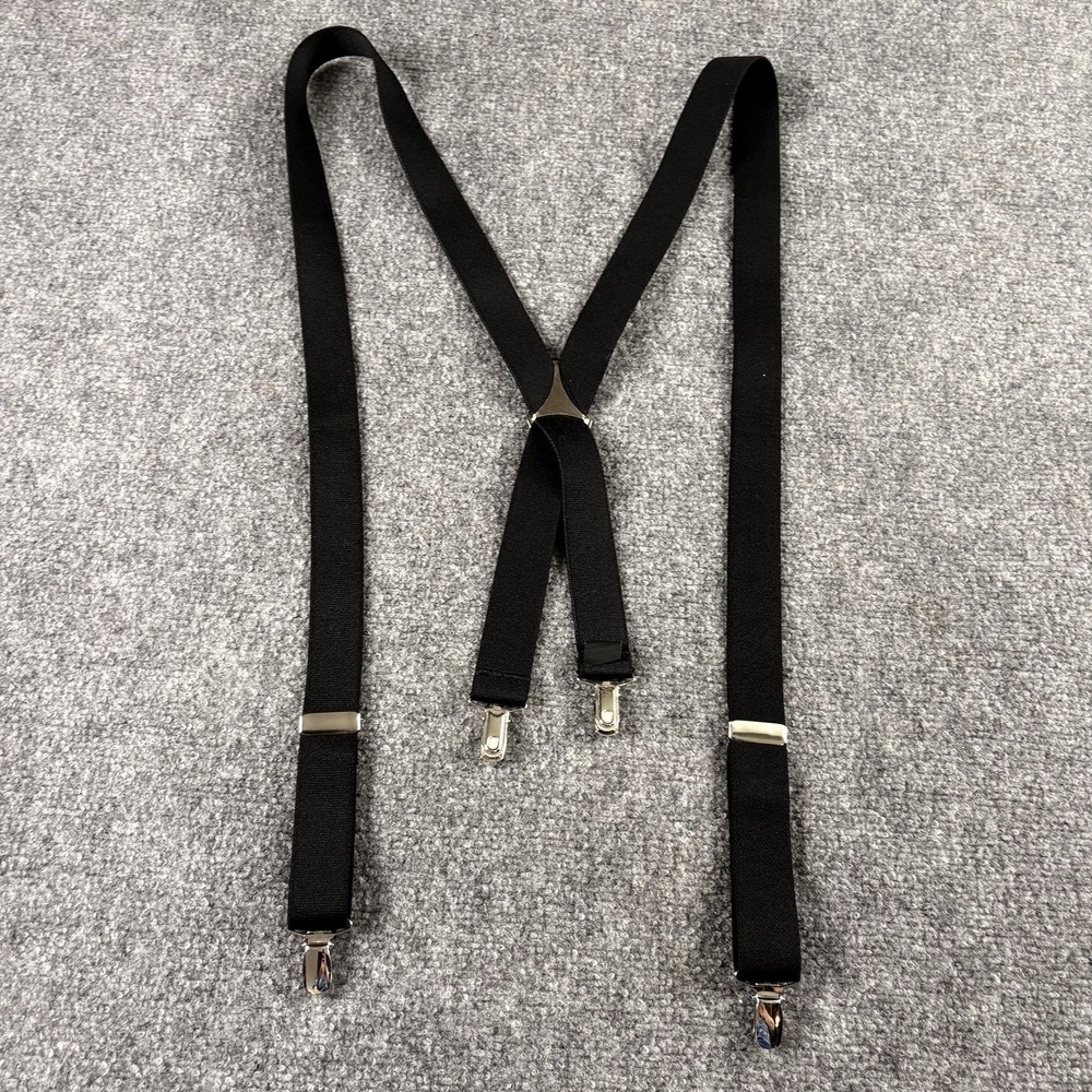 Black Suspenders Men's 1" X Back Adjustable Clip On Silver Tone Formal Tuxedo